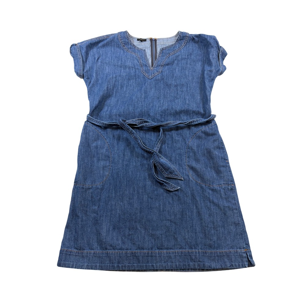 Talbots Petite Blue Denim Cotton Shift Dress Short Sleeve Belted Size MP